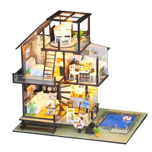 Habarri - Miniatur Haus - DIY Set - Bastelset Erwachsene & Kinder ab 7 Jahren - Bezauberndes 3D Modell mit Licht - Modellbau 1:24 - Motiv Grünes Seattle von Habarri