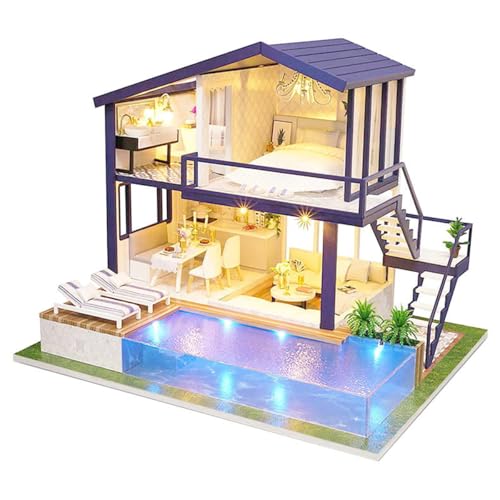 Habarri - Miniatur Haus - DIY Set - Bastelset Erwachsene & Kinder ab 7 Jahren - Bezauberndes 3D Modell mit Licht - Modellbau 1:24 - Motiv Italienische Ferien von Habarri