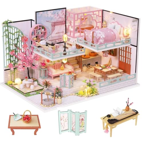 Habarri - Miniatur Haus - DIY Set - Bastelset Erwachsene & Kinder ab 7 Jahren - Bezauberndes 3D Modell mit Licht - Modellbau 1:24 - Motiv Japanische Schönheit von Habarri