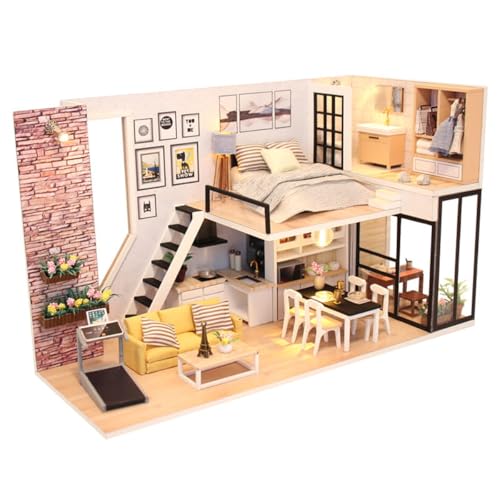 Habarri - Miniatur Haus - DIY Set - Bastelset Erwachsene & Kinder ab 7 Jahren - Bezauberndes 3D Modell mit Licht - Modellbau 1:24 - Motiv Loft in Manhattan von Habarri