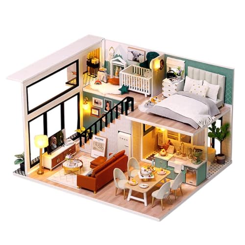 Habarri - Miniatur Haus - DIY Set - Bastelset Erwachsene & Kinder ab 7 Jahren - Bezauberndes 3D Modell mit Licht - Modellbau 1:24 - Motiv Modernes Interieur von Habarri