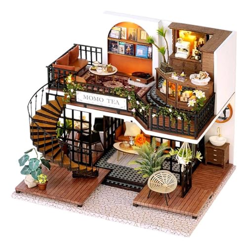 Habarri - Miniatur Haus - DIY Set - Bastelset Erwachsene & Kinder ab 7 Jahren - Bezauberndes 3D Modell mit Licht - Modellbau 1:24 - Motiv Momo Teebar von Habarri