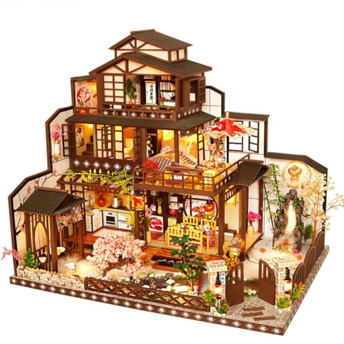 Habarri - Miniatur Haus - DIY Set - Bastelset Erwachsene & Kinder ab 7 Jahren - Bezauberndes 3D Modell mit Licht - Modellbau 1:24 - Motiv Palast des ewigen Frühlings von Habarri