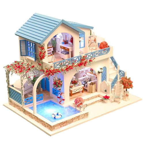 Habarri - Miniatur Haus - DIY Set - Bastelset Erwachsene & Kinder ab 7 Jahren - Bezauberndes 3D Modell mit Licht - Modellbau 1:24 - Motiv Postkarte aus Kreta von Habarri