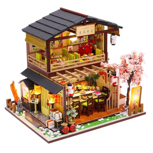 Habarri - Miniatur Haus - DIY Set - Bastelset Erwachsene & Kinder ab 7 Jahren - Bezauberndes 3D Modell mit Licht - Modellbau 1:24 - Motiv Sakura-Sushi von Habarri