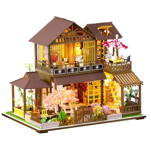 Habarri - Miniatur Haus - DIY Set - Bastelset Erwachsene & Kinder ab 7 Jahren - Bezauberndes 3D Modell mit Licht - Modellbau 1:24 - Motiv Samurai-Palast von Habarri