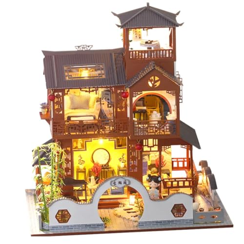 Habarri - Miniatur Haus - DIY Set - Bastelset Erwachsene & Kinder ab 7 Jahren - Bezauberndes 3D Modell mit Licht - Modellbau 1:24 - Motiv Sommerpalast von Habarri