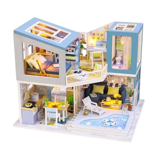 Habarri - Miniatur Haus - DIY Set - Bastelset Erwachsene & Kinder ab 7 Jahren - Bezauberndes 3D Modell mit Licht - Modellbau 1:24 - Motiv Spanische Riviera von Habarri