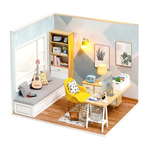 Habarri - Miniatur Haus - DIY Set - Bastelset Erwachsene & Kinder ab 7 Jahren - Bezauberndes 3D Modell mit Licht - Modellbau 1:24 - Motiv Studentennachmittag von Habarri