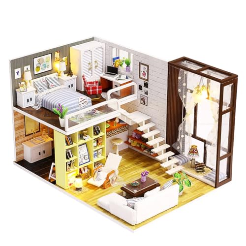 Habarri - Miniatur Haus - DIY Set - Bastelset Erwachsene & Kinder ab 7 Jahren - Bezauberndes 3D Modell mit Licht - Modellbau 1:24 - Motiv Suzis modernes Häuschen von Habarri