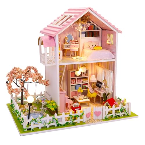 Habarri - Miniatur Haus - DIY Set - Bastelset Erwachsene & Kinder ab 7 Jahren - Bezauberndes 3D Modell mit Licht - Modellbau 1:24 - Motiv Unter Uns Mädchen von Habarri