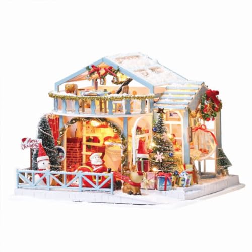 Habarri - Miniatur Haus - DIY Set - Bastelset Erwachsene & Kinder ab 7 Jahren - Bezauberndes 3D Modell mit Licht - Modellbau 1:24 - Motiv Weihnachten in den Alpen von Habarri