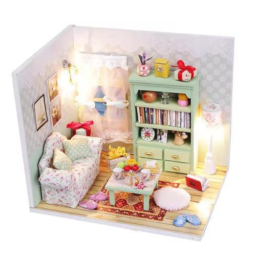 Habarri - Miniaturhaus - Außergewöhnliches DIY-Modell zum Zusammenbauen - Herausragender Realismus und Detailreichtum - Kreatives Hobby - 15x11x13cm - Charmantes Wohnzimmer von Habarri