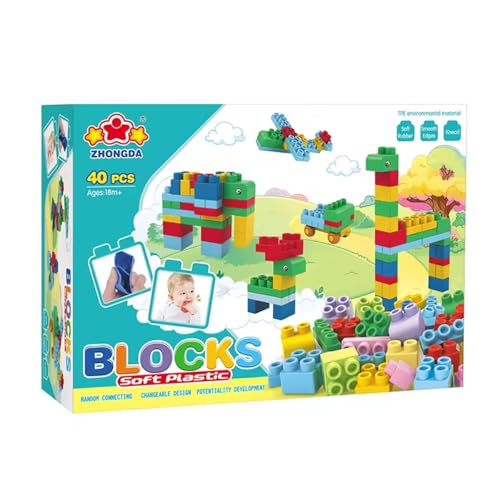 Habarri Soft Blocks - Weiche Bauklötze für Kinder - Große Gummi Bausteine - Softbausteine ab 3 Jahren - Pastellfarben, Kunststoff Geruchsneutral - 40 Stück von Habarri