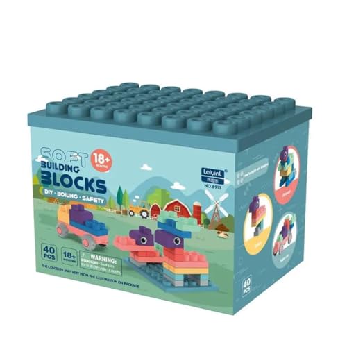 Habarri Soft Blocks - Weiche Bauklötze für Kinder - Große Gummi Bausteine - Softbausteine ab 3 Jahren - Pastellfarben, Kunststoff Geruchsneutral - 40 Stück von Habarri