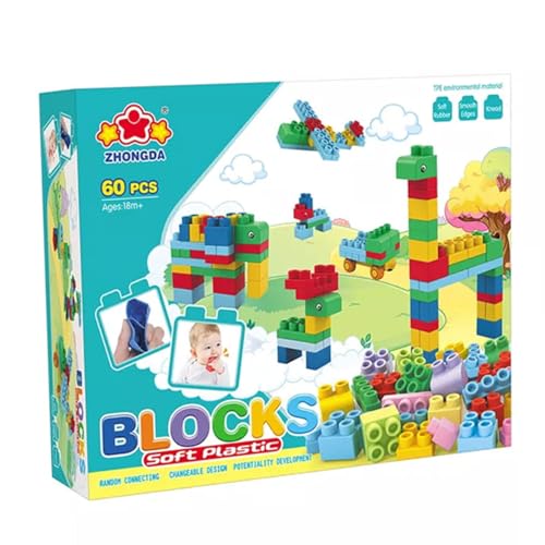 Habarri Soft Blocks - Weiche Bauklötze für Kinder - Große Gummi Bausteine - Softbausteine ab 3 Jahren - Pastellfarben, Kunststoff Geruchsneutral - 60 Stück von Habarri