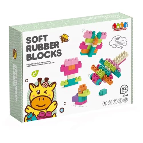 Habarri Soft Blocks - Weiche Bauklötze für Kinder - Große Gummi Bausteine - Softbausteine ab 3 Jahren - Pastellfarben, Kunststoff Geruchsneutral - 62 Stück von Habarri