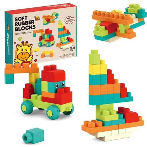 Habarri Soft Blocks - Weiche Bauklötze für Kinder - Große Gummi Bausteine - Softbausteine ab 3 Jahren - Pastellfarben, Kunststoff Geruchsneutral - 62 Stück von Habarri