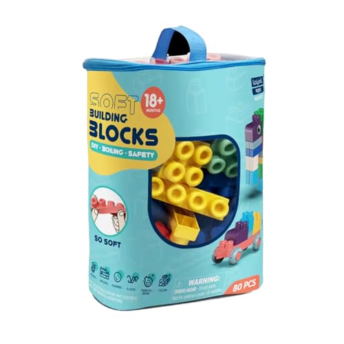 Habarri Soft Blocks - Weiche Bauklötze für Kinder - Große Gummi Bausteine - Softbausteine ab 3 Jahren - Pastellfarben, Kunststoff Geruchsneutral - 80 Stück von Habarri