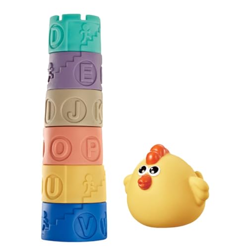 Habarri - Stapelturm Baby ab 6 Monate - Weiche Bausteine aus Silikon, Parfümfrei - Alter 6M+ - Sensorik Spielzeug - Montessori Stapelturm - Stapelturm mit Figur Huhn von Habarri