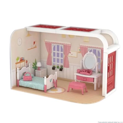 Habarri Stomle - Puppenhaus - DIY Bausatz - Miniaturhaus zum Selberbauen - Holz, Papier, Kunststoff - 3D Modell - 24,5x14x16 cm - Schlafzimmer von Habarri