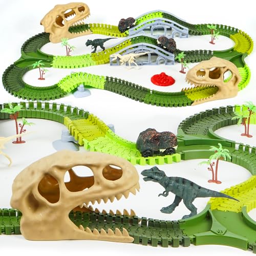 272pcs Dinosaurier-Rennstrecken-Spielzeug, Dinosaurier-Welt-Straßenrennen für Kinderspielzeug, Flexibles Strecken-Spielset mit 2 coolen Dinosaurier-Autos für 3 4 5 6 7 8 Jahre alte Jungen und Mä von Habuddy