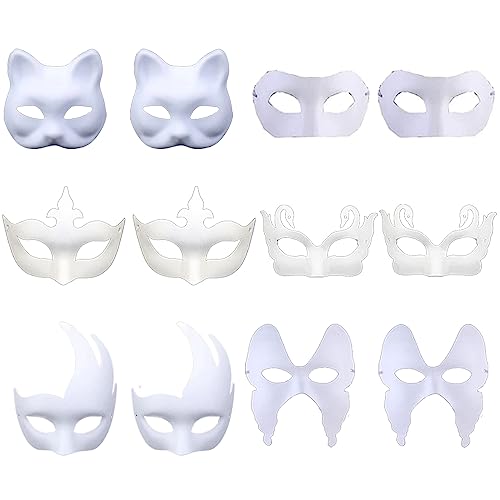 Diy Weiße Papier Maske, 12 Stück Überstreichbare Papiermasken, Maskenball Party Maske, Weiße Maske Unbemalt, Für Persönlichkeit, Kreatives Design, Karneval, Rollenspiele, Cosplay von Hachera