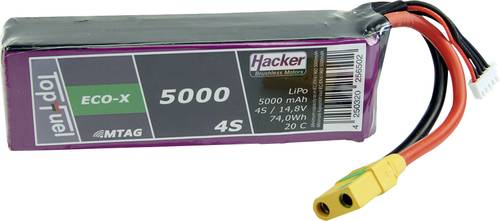 Hacker Modellbau-Akkupack (LiPo) 14.8V 5000 mAh Zellen-Zahl: 4 20 C Softcase XT90 von Hacker