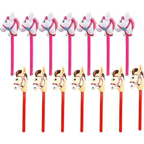 Haconba 14 Stück 94,8 cm aufblasbarer Stick Pferd aufblasbarer Cowboy Cowgirl Pony Pferd Kopf Stick Ballon für Cowboy Motto Party Weihnachten Geburtstag Babyparty Party Gastgeschenke, Rosa und Braun von Haconba