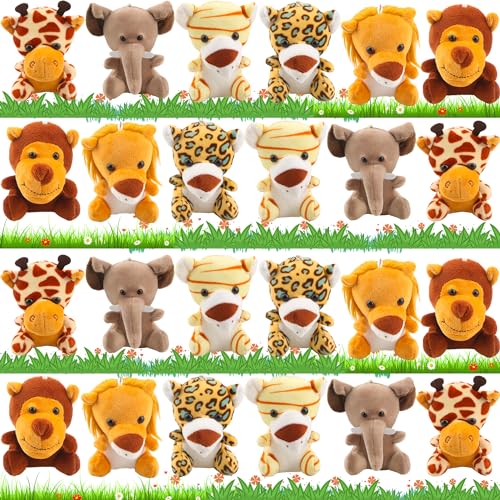 Haconba 24 Stück Mini Safari Stofftiere Spielzeug Klein Dschungel Plüsch Tier Spielzeug Set für Safari Dschungel Zoo Themenpartys Babyparty Geburtstag Kindertag Geschenk von Haconba