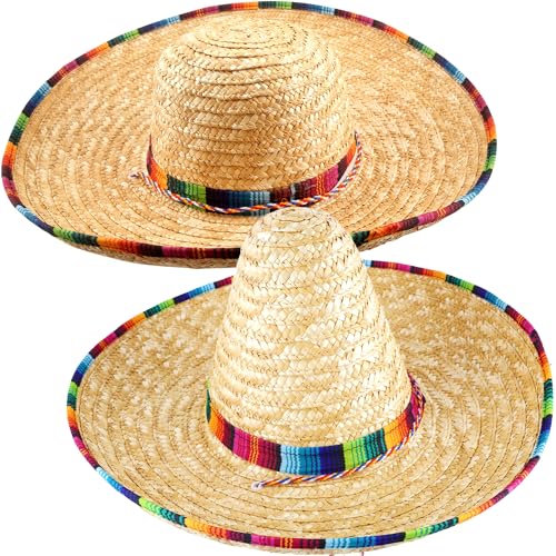 Haconba Großer mexikanischer Sombrero-Hut mit Regenbogen-Serape-Besatz, großer Sombrero-Strohhut für Erwachsene, Teenager, mexikanische Fiesta-Party, 2 Stile von Haconba