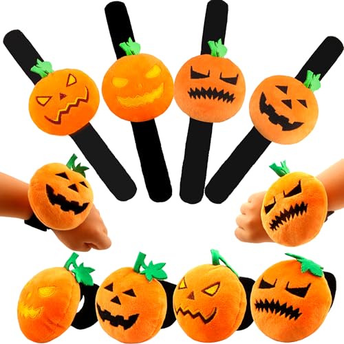 Haconba Halloween-Plüsch-Kürbis-Armband, niedliches Kürbis-Armband, gefülltes Kürbis-Armband für Halloween-Party, Süßes oder Leckerli-Spiel, 4 Stile, 8 Stück von Haconba