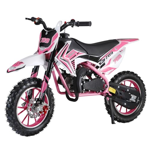 Haibinsuo Kids Motorrad, Dirt Bike Mini Motorrad 49cc 2-Takt-Benzin-Taschen-Fahrrad Off-Traße Motorrad MIT VORDEN Heckbremsen Rennen Maximaler Geschwindigeit 40 km/h Rosa von Haibinsuo