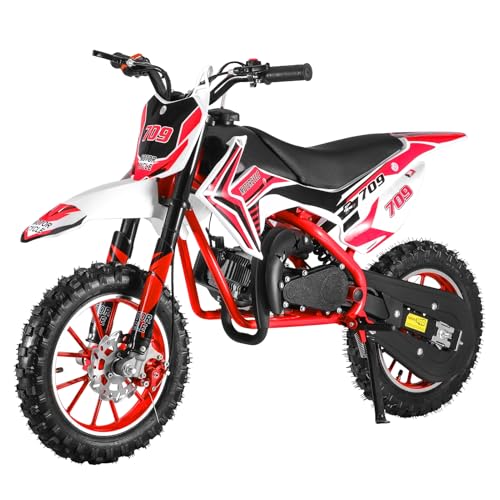 Haibinsuo Kids Motorrad, Dirt Bike Mini Motorrad 49cc 2-Takt-Benzin-Taschen-Fahrrad Off-Traße Motorrad MIT VORDEN Heckbremsen Rennen Maximaler Geschwindigeit 40 km/h Rot von Haibinsuo