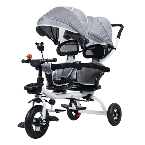 Haibinsuo Kinder-Tandem-Dreirad, Metall-Dreirad, Tandem-Trike, Spazierengehen, Baby-Kinderwagen, stoßfest, Gummirad, Doppel-Baby-Kinderwagen mit Glockenspiegel, Doppelsitz und Baldachin, Kleinkind, S von Haibinsuo