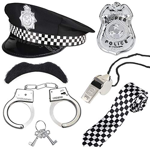 Haichen Polizei Kostüm Zubehör Set Polizei Hut Handschellen Sonnenbrille Abzeichen Schlagstock Halloween Polizist Detective Role Play Zubehör für Cop Swat FBI Kostüm verkleiden sich (Schwarz2) von Haichen