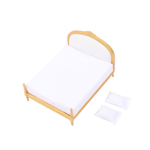 Goldener Stoff Maßstab 1:12 Miniatur-Doppelbett Modell Haus Möbel für Displays Goldene Puppenhäuser Bett mit Stoffdesign Goldener Stoff Maßstab 1:12 Miniatur-Doppelbett Modell Haus Möbel für Displays Goldene Puppenhäuser Bett mit Stoffdesign von Haiki