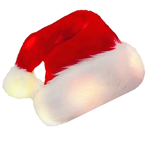 Weihnachtsmütze für Karneval, Party, Weihnachtsmann, dick mit Pompons, für Erwachsene, warm, Plüsch, LED, leuchtende Weihnachtsmütze für Damen, Herren, Teenager von Haiki