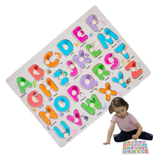 Hailerio Alphabet-Puzzle-Steckbrett, Vorschulpädagogik-Steckpuzzle-Set,Holzpuzzle zum Erlernen der Feinmotorik - Frühes Lernen, pädagogische Steckpuzzles, Stecktafel von Hailerio