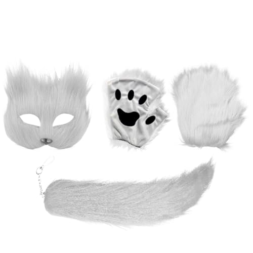 Hailerio Animal Maskerade Face Cover | Cosplay Face Cover mit Schwanz und Handschuhen - Halloween Maske für Maskerade, Karneval und Bühnenauftritt von Hailerio