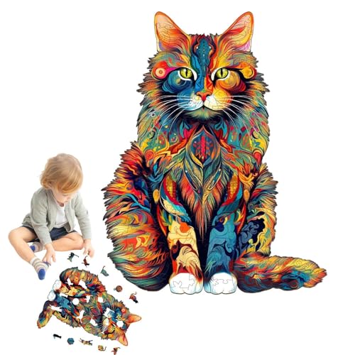 Hailerio Holzpuzzles für Erwachsene,Katzenpuzzle,Einzigartige Katzen-Holzpuzzles - Tierpuzzles für Erwachsene und Kinder, einzigartige Holzpuzzles in Katzenform für Familienfreunde von Hailerio