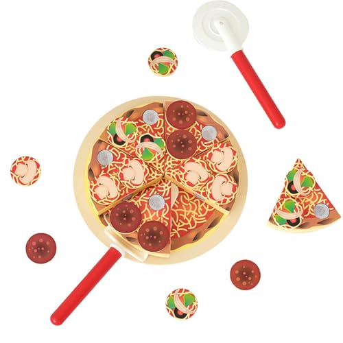 Hailerio Pizza-Spielzeug - Tu so, als würdest du Essen mit Holz Spielen | Lebensmittel-Set – Küchenspaß, schneidbares Lebensmittelspielzeug – frühe Entwicklung, pädagogisches Geschenk für Kinder von Hailerio