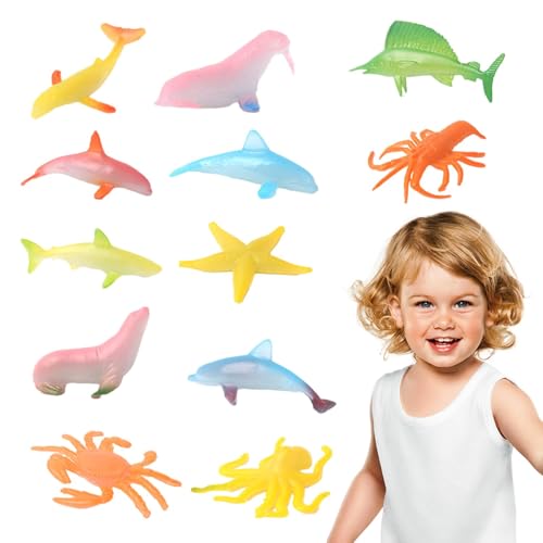 Hailerio Realistische Meerestierfiguren, Marine Tierfiguren | Tiny Sea Creature Toys Set von 12,Pädagogisches kognitives Modell, das im Dunklen Spielzeug für Mädchen leuchtet von Hailerio