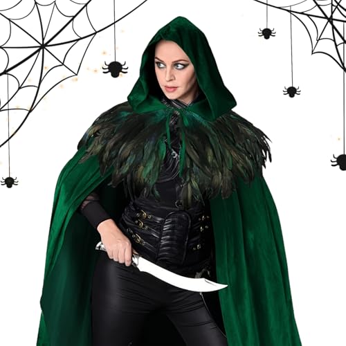 Halloween Kapuzenumhang - Karneval Verkleidung Samt Cape Mit Kapuze - Unisex Umhang Mantel Accessoire Für Damen Herren Mittelalter Hexenkostüm Halloween Kapuzenumhang - Karneval Verkleidung Samt Cape Mit Kapuze - Unisex Umhang Mantel Accessoire Für Damen Herren Mittelalter Hexenkostüm von Hailerio