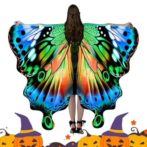 Schmetterlingskostüm für Frauen | Farbenfrohe Halloween Schmetterlingsflügel Cape | Maskenball Kostümzubehör & Bühnenperformance Umhang Für Rollenspiel Schmetterlingskostüm für Frauen | Farbenfrohe Halloween Schmetterlingsflügel Cape | Maskenball Kostümzubehör & Bühnenperformance Umhang Für Rollenspiel von Hailerio
