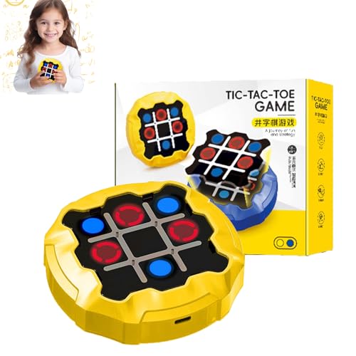 Tic Tac Toe Spiel, 4 in 1 Elektronisch Tic-Tac-Toe Bolt Spiel, Puzzlespielkonsole für Bildungs- und Gedächtnistraining, Gedächtnisspiele für Kinder, Reisespiele Brettspiele für Kinder (Gelb) von Hailmkont