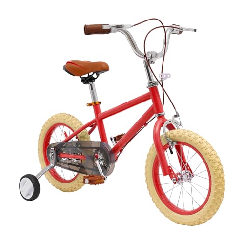 Kinderfahrrad 82x41x19cm, Kinderfahrrad ab 3 Jahre 14-Zoll-Fahrrad, Kinderfahrräder mit Zusatzrädern für Freizeit und Sport in Städten, auf Radwegen (Rot) von Haitiahote