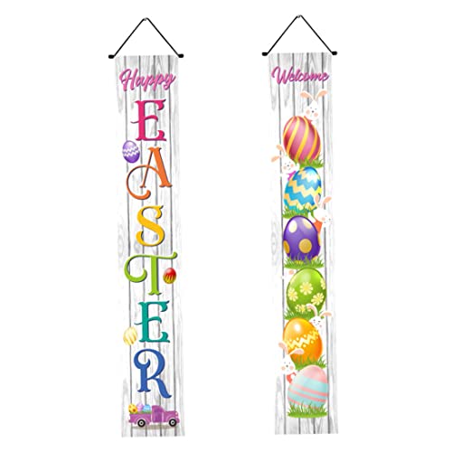 Hajimia Banners Ostern Veranda Schild willkommen Hängende Banner Bunny Eierschild für Innen im Freien Ostern Spring Weiß weiß von Hajimia