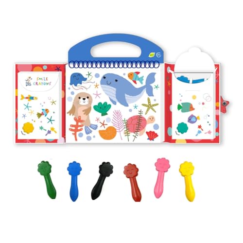 Haku Yoka 6303071 Mein erstes Wachsmal-Set, Meeresfreunde, Ausmalbuch mit 6 Wachsmalstiften, 35 Seiten zum Ausmalen inkl. 30 Sticker, Wachsmalkreiden für Kinder ab 3 Jahren, blau von Haku Yoka