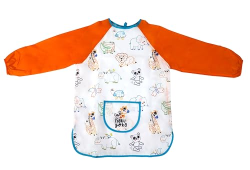 Haku Yoka 6303118 Kindermalschürze, Katze, wasserdichte Malschürze mit Bauchtasche für Kinder ab 5 Jahren, atmungsaktiv, waschbar, Größe L von Haku Yoka